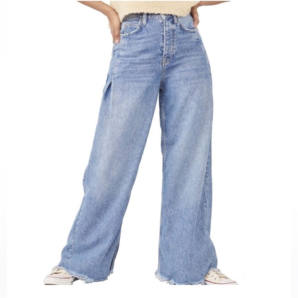 Free People Old West Slouchy High-Rise Wide Leg Jeans Canyon Blue NWT 31 and 32 - Picture 1 of 16